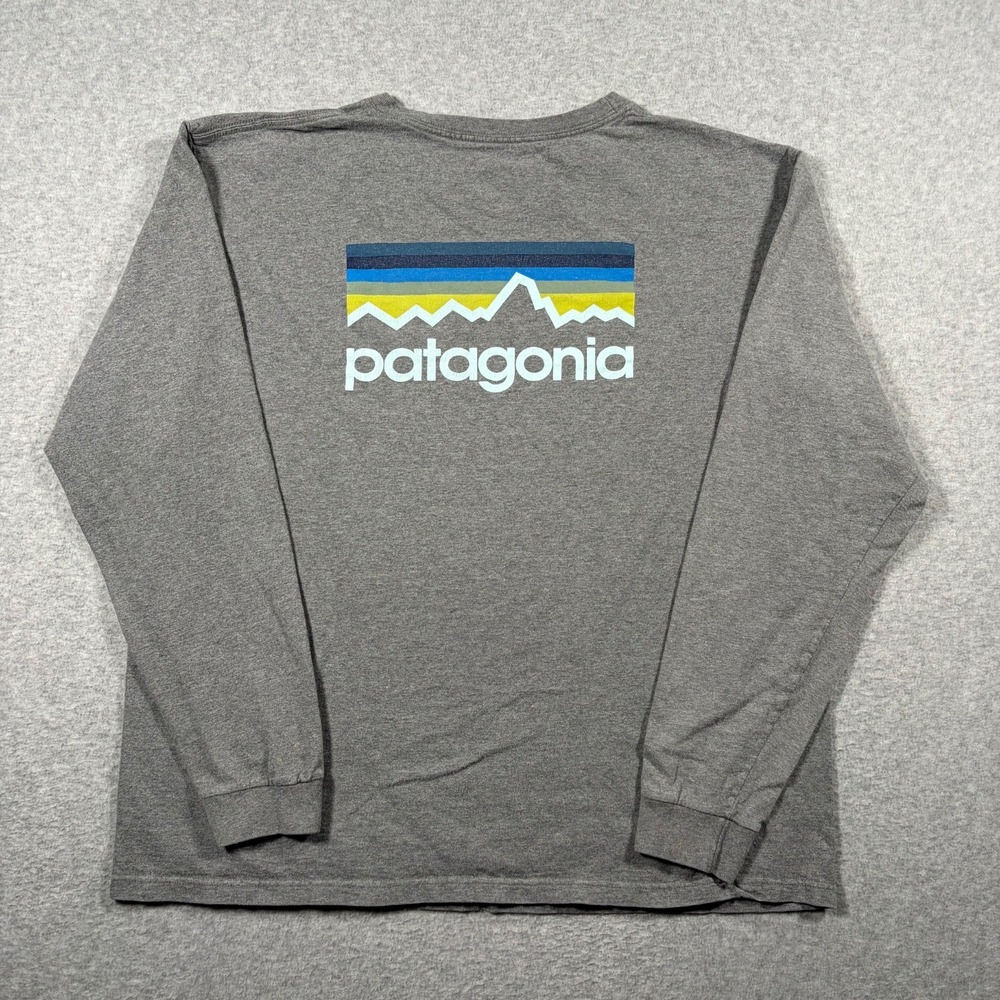 Patagonia P-6 Logo Long Sleeve T-Shirt Mens Large? Gray Graphic Cotton Tee